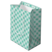Turquoise Retro Gingham Gift Bag Medium Cadeauzakje (Achterkant Gekanteld)