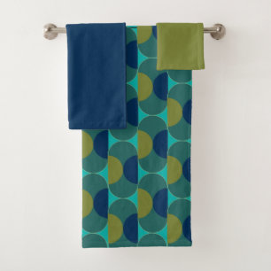 Turquoise Retro Ovalen and Semi-Circles Bath Towel Bad Handdoek