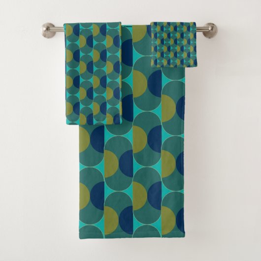 Turquoise Retro Ovals en Semi-Circles Bad Handdoek (Insitu)