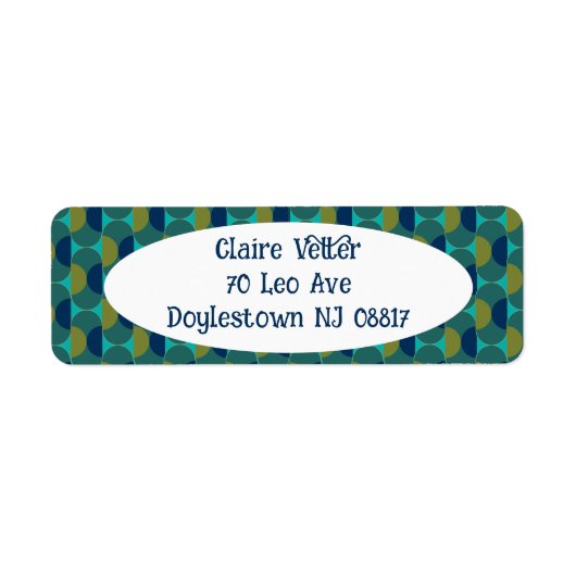 Turquoise Retro Ovals en Semi-Circles Etiket (Voorkant)