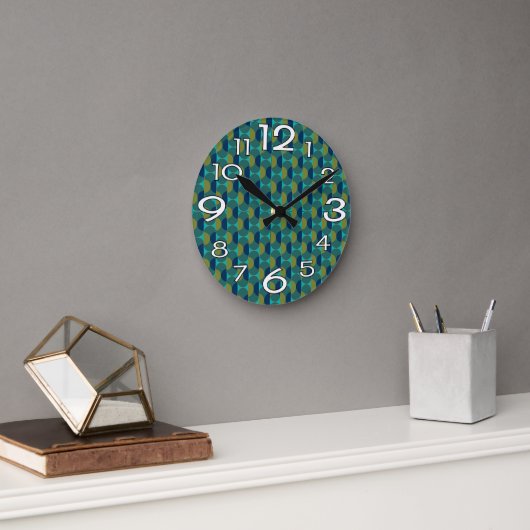 Turquoise Retro Ovals en Semi-Circles Ronde Klok (Kantoor)