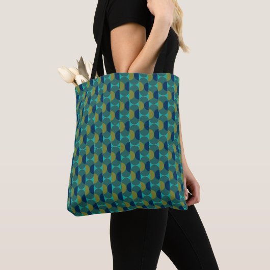 Turquoise Retro Ovals en Semi-Circles Tote Bag (Dichtbij)