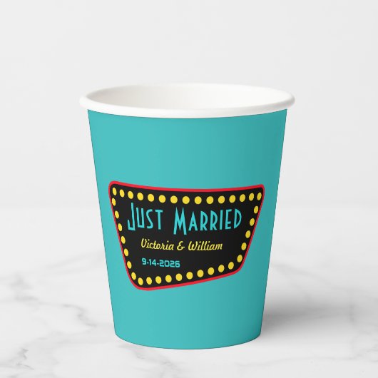 Turquoise Retro Sign Papieren Bekers (Voorkant)
