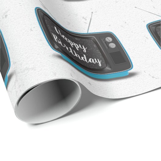 Turquoise Retro TV Birthday Cadeaupapier (Rol Hoek)