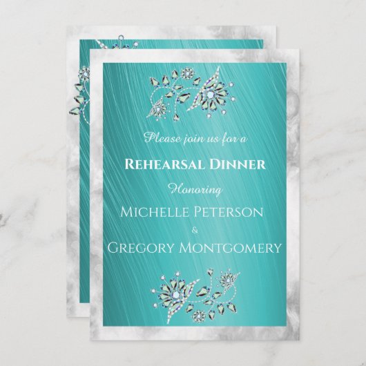 Turquoise Rhinestone over Blauwgroen repetitief di Kaart (Voorkant / Achterkant)