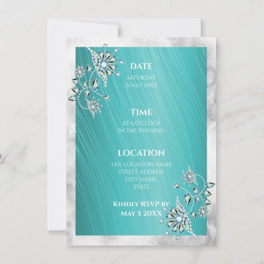 Turquoise Rhinestone over Blauwgroen repetitief di Kaart (Achterkant)