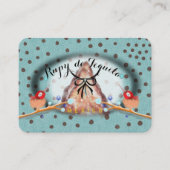 turquoise ribbon bird neest polka dots visitekaartje (Voorkant)