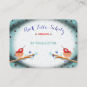 turquoise ribbon bird neest polka dots visitekaartje (Achterkant)