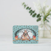 turquoise ribbon bird neest polka dots visitekaartje (Staand voorkant)