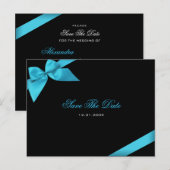 Turquoise Ribbon bruiloft uitnodiging Save the Dat (Voorkant / Achterkant)