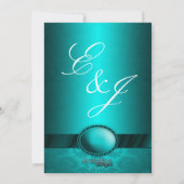 Turquoise Ribbon Damask Wedding Invitation Kaart (Achterkant)