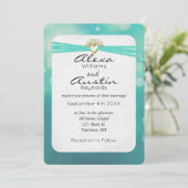 Turquoise Ribbon in Gold Heart Wedding Kaart (Staand voorkant)