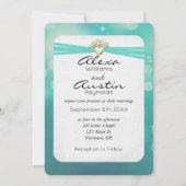 Turquoise Ribbon in Gold Heart Wedding Kaart (Voorkant)