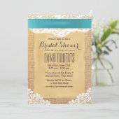Turquoise Ribbon & Lace Burlap Vrijgezellenfeest Kaart (Staand voorkant)