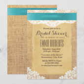 Turquoise Ribbon & Lace Burlap Vrijgezellenfeest Kaart (Voorkant / Achterkant)