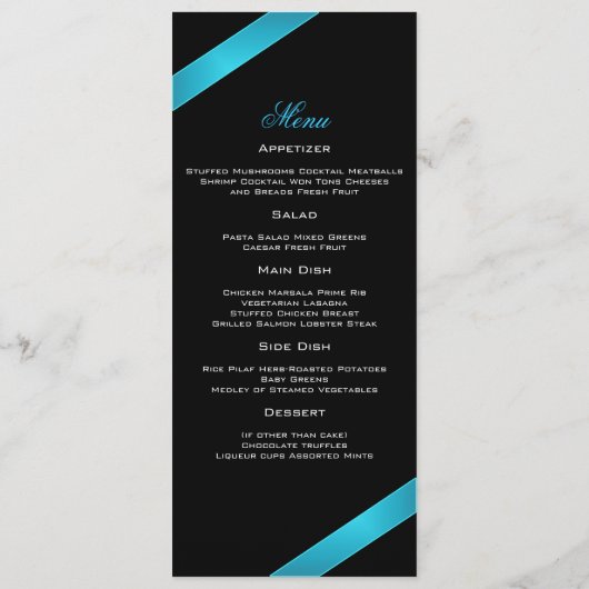Turquoise Ribbon Wedding Menu (Achterkant)