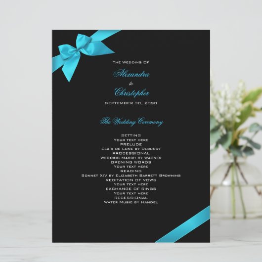 Turquoise Ribbon Wedding Programme Programmakaart (Staand voorkant)