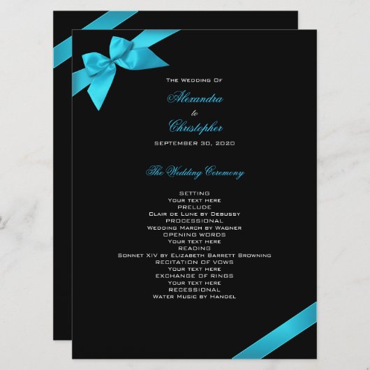 Turquoise Ribbon Wedding Programme Programmakaart (Voorkant / Achterkant)