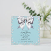 Turquoise Robijn Wit Groot Wit Lint Bruidsboeket Kaart (Staand voorkant)
