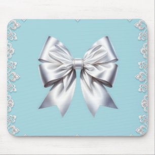 Turquoise Robijnenei Blauw Grote Witte Strik Bruid Muismat