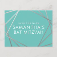 Turquoise Robin Egg Blue Bat Mitzvah Save the Date