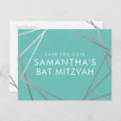 Turquoise Robin Egg Blue Bat Mitzvah Save the Date Aankondigingskaart (Voorkant / Achterkant)