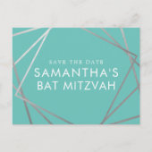 Turquoise Robin Egg Blue Bat Mitzvah Save the Date Aankondigingskaart (Voorkant)