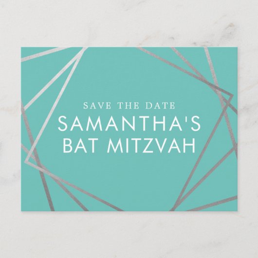 Turquoise Robin Egg Blue Bat Mitzvah Save the Date Aankondigingskaart (Voorkant)