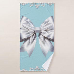 Turquoise Robin Ei Blauw Grote Witte Strik Bruids Bad Handdoek