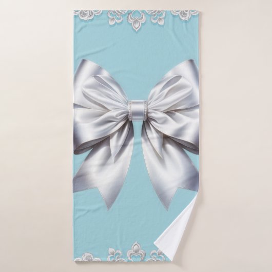 Turquoise Robin Ei Blauw Grote Witte Strik Bruids  Bad Handdoek (Badhanddoek)