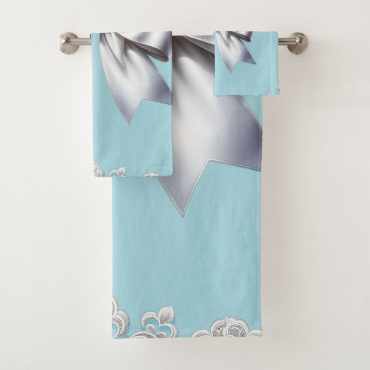 Turquoise Robin's Egg Blue Big White Bow Bridal Bad Handdoek (Insitu)
