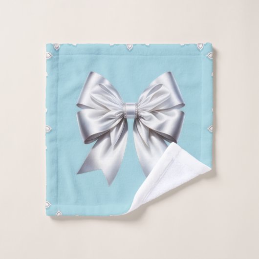 Turquoise Robin's Egg Blue Big White Bow Bridal Bad Handdoek (Wasdoekje)