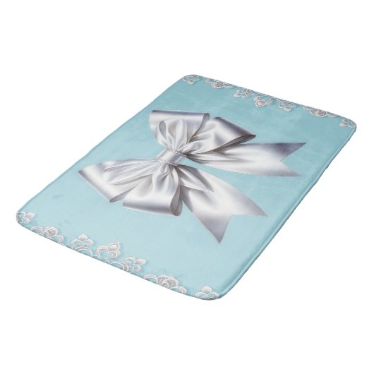 Turquoise Robin's Egg Blue Big White Bow Bridal Badmat (Gekanteld)