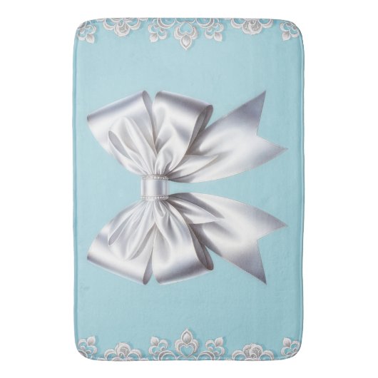 Turquoise Robin's Egg Blue Big White Bow Bridal Badmat (Voorkant Verticaal)