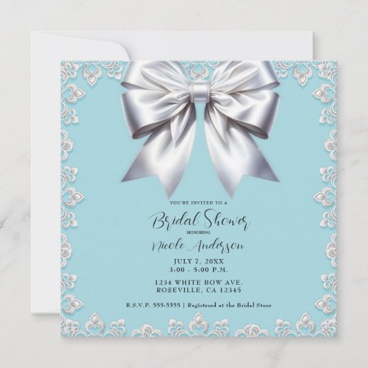 Turquoise Robin's Egg Blue Big White Bow Bridal Kaart (Voorkant)