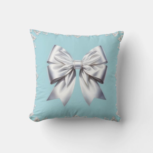 Turquoise Robin's Egg Blue Big White Bow Bridal Kussen (Voorkant)