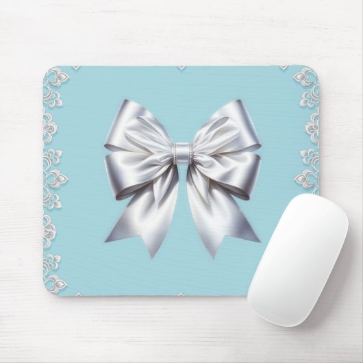 Turquoise Robin's Egg Blue Big White Bow Bridal Muismat (Met muis)