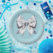 Turquoise Robin's Egg Blue Big White Bow Bridal Papieren Bordje (Feest)