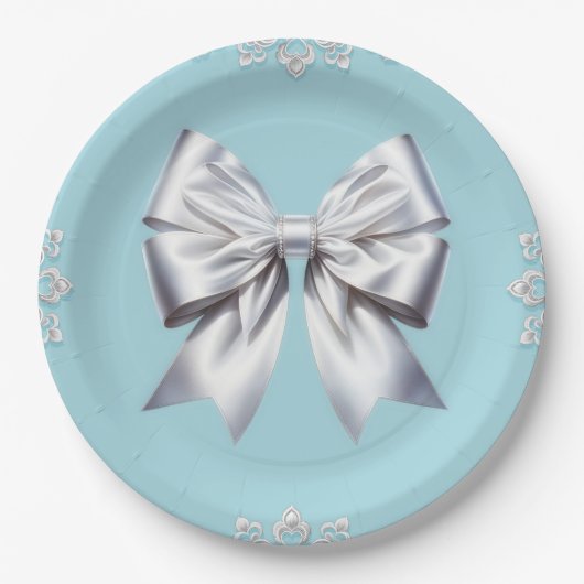 Turquoise Robin's Egg Blue Big White Bow Bridal Papieren Bordje (Voorkant)