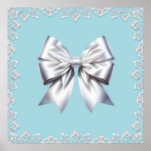 Turquoise Robin's Egg Blue Big White Bow Bridal Poster (Voorkant)
