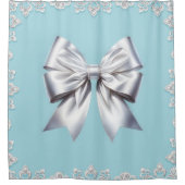 Turquoise Robin's Egg Blue Grote Witte Strik Bruid Douchegordijn (Voorkant)