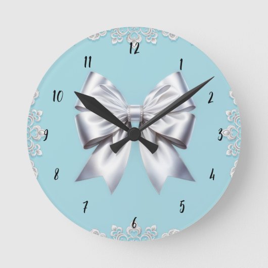 Turquoise Robin's Egg Blue Grote Witte Strik Bruid Ronde Klok (Voorkant)