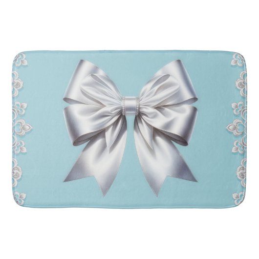 Turquoise Robins Ei Blauw Grote Witte Strik Bruids Badmat (Voorkant)