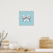 Turquoise Robins Ei Blauw Grote Witte Strik Bruids Poster (Keuken)