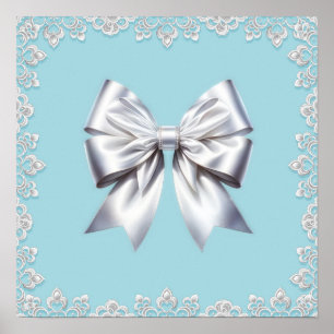 Turquoise Robins Ei Blauw Grote Witte Strik Bruids Poster