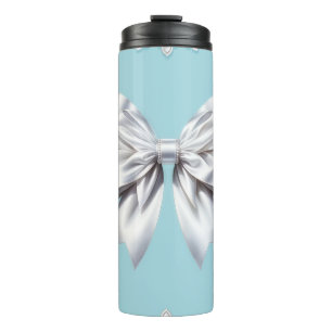 Turquoise Robins Ei Blauw Grote Witte Strik Bruids Thermosbeker