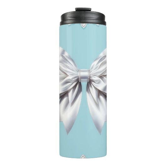 Turquoise Robins Ei Blauw Grote Witte Strik Bruids Thermosbeker (Voorkant)