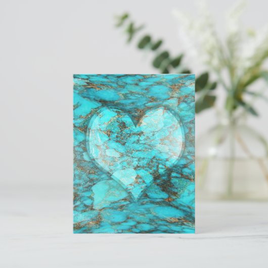 Turquoise Rock Heart Briefkaart (Staand voorkant)