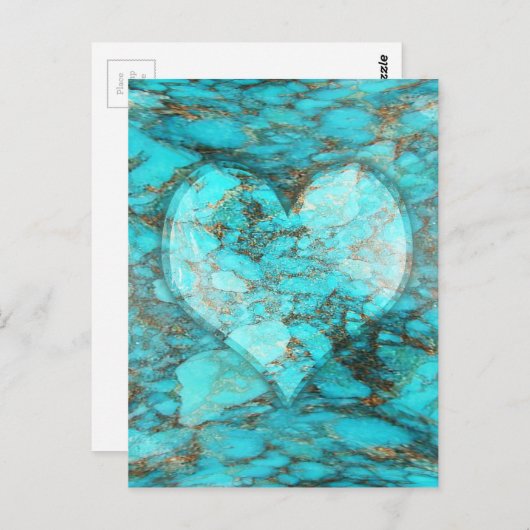 Turquoise Rock Heart Briefkaart (Voorkant / Achterkant)