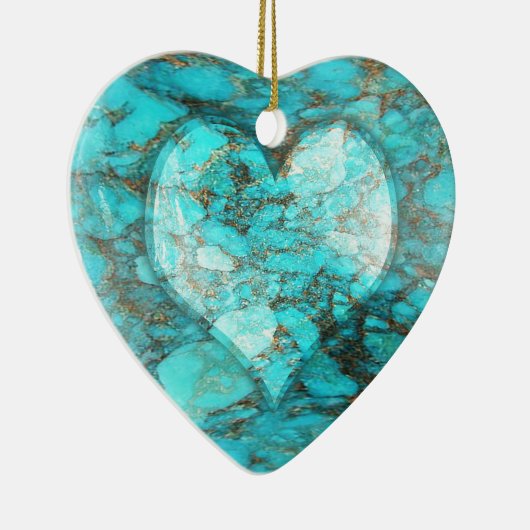 Turquoise Rock Heart Keramisch Ornament (Rechts)
